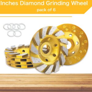 4 Inch Concrete Grinding Wheel, 6Pcs Concrete Turbo Diamond Grinding Cup Wheels for Concrete Granite Marble Masonry Stone, 12 Segs Heavy Duty Angle Grinder Wheels