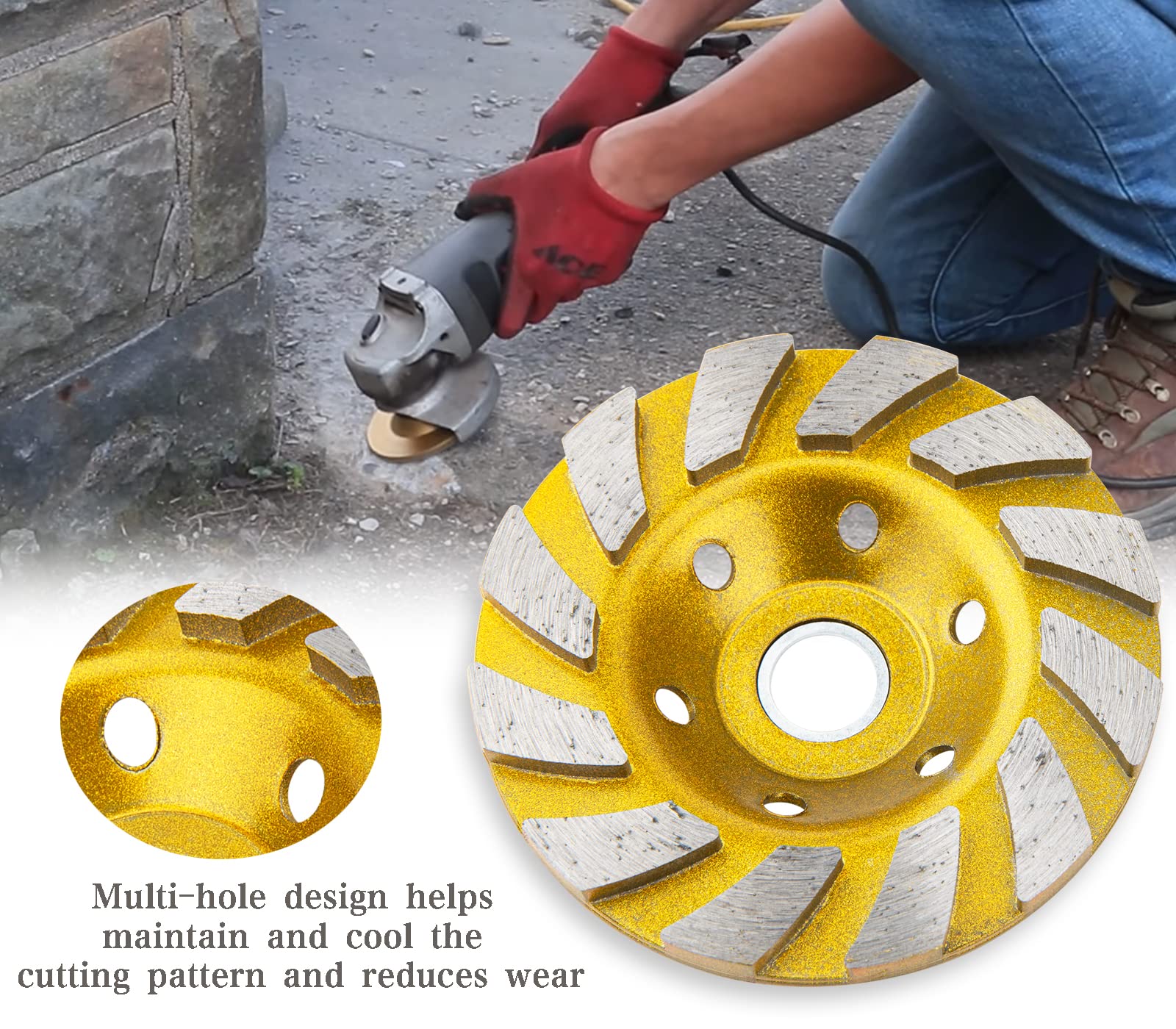 4 Inch Concrete Grinding Wheel, 6Pcs Concrete Turbo Diamond Grinding Cup Wheels for Concrete Granite Marble Masonry Stone, 12 Segs Heavy Duty Angle Grinder Wheels