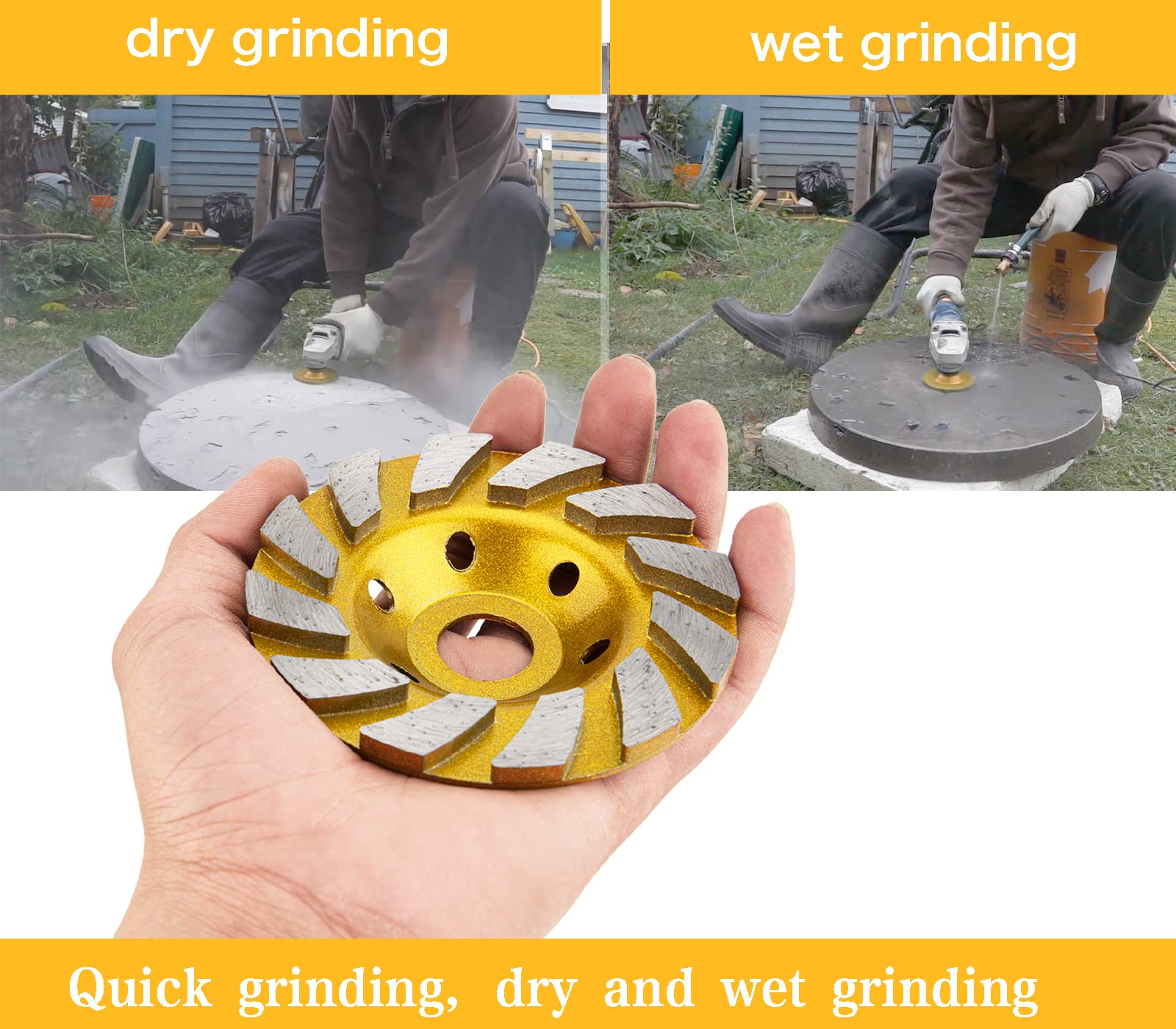 4 Inch Concrete Grinding Wheel, 6Pcs Concrete Turbo Diamond Grinding Cup Wheels for Concrete Granite Marble Masonry Stone, 12 Segs Heavy Duty Angle Grinder Wheels