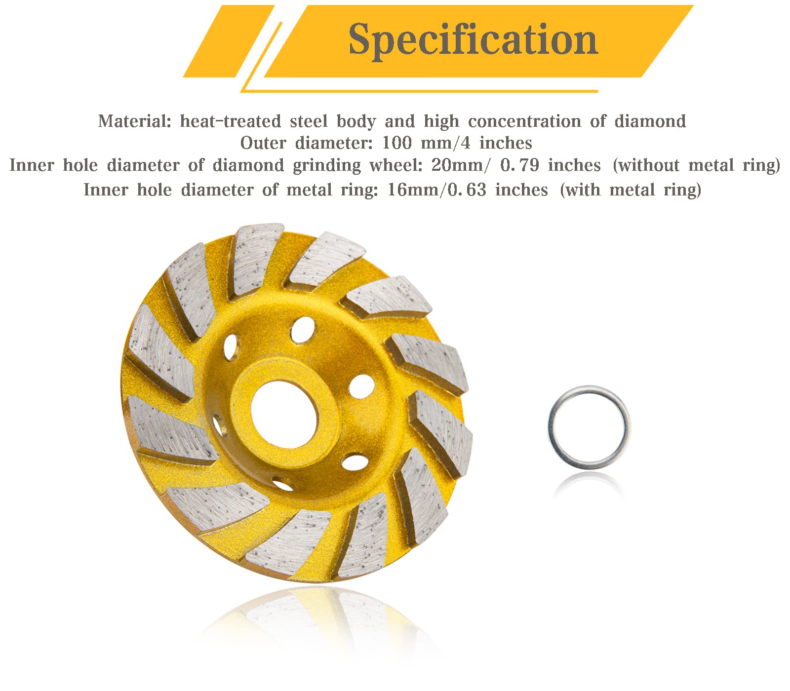 4 Inch Concrete Grinding Wheel, 6Pcs Concrete Turbo Diamond Grinding Cup Wheels for Concrete Granite Marble Masonry Stone, 12 Segs Heavy Duty Angle Grinder Wheels