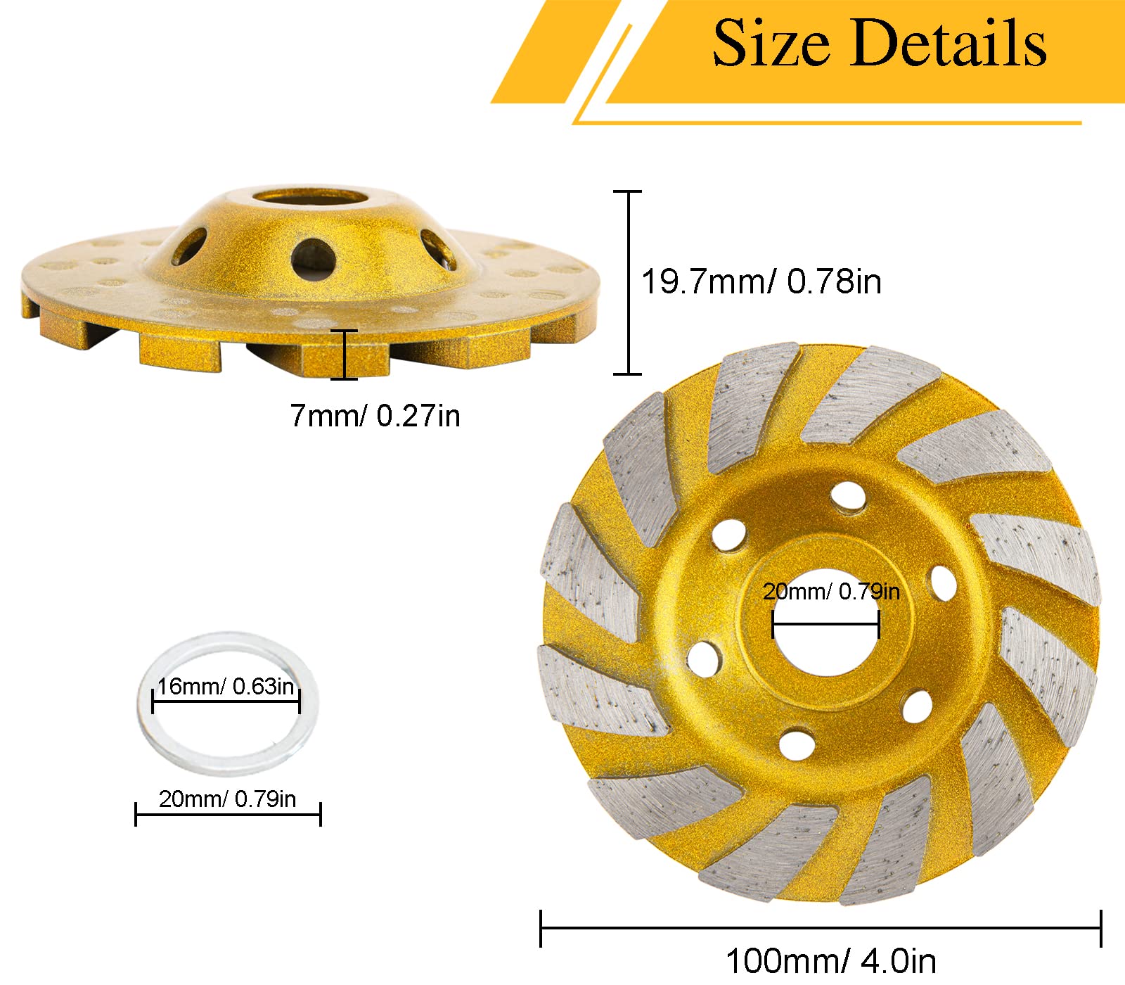 4 Inch Concrete Grinding Wheel, 6Pcs Concrete Turbo Diamond Grinding Cup Wheels for Concrete Granite Marble Masonry Stone, 12 Segs Heavy Duty Angle Grinder Wheels