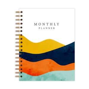 undated monthly weekly planner/calendar, monthly planner with daily agenda & hourly schedules, 2023 july-2024 july academic work planner, 12 monthly tabs, 8.4" x 6.3", twin-wire binding (flower)