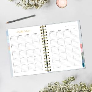 Undated Monthly Weekly Planner/Calendar, Monthly Planner with Daily Agenda & Hourly Schedules, 2023 July-2024 July Academic Work Planner, 12 Monthly Tabs, 8.4" x 6.3", Twin-Wire Binding (flower)