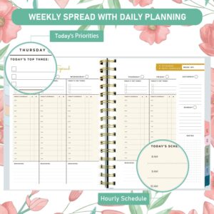 Undated Monthly Weekly Planner/Calendar, Monthly Planner with Daily Agenda & Hourly Schedules, 2023 July-2024 July Academic Work Planner, 12 Monthly Tabs, 8.4" x 6.3", Twin-Wire Binding (flower)