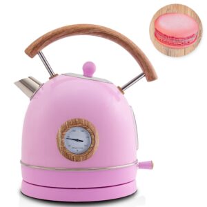 electric tea kettle, 1.7liter stainless steel tea kettle hot water boiler with thermometer, bpa free, smolon 1500w pour-over kettle teapot with led indicator auto shut-off & boil-dry protection, pink