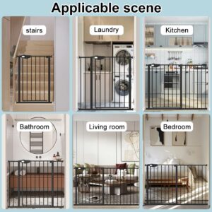 WAOWAO Triple Lock Baby Gate Extra Wide 57.87-62.59" Pressure Mounted Walk Through Swing Auto Close Safety Black Metal Dog Pet Puppy Cat for Stairs,Doorways,Kitchen