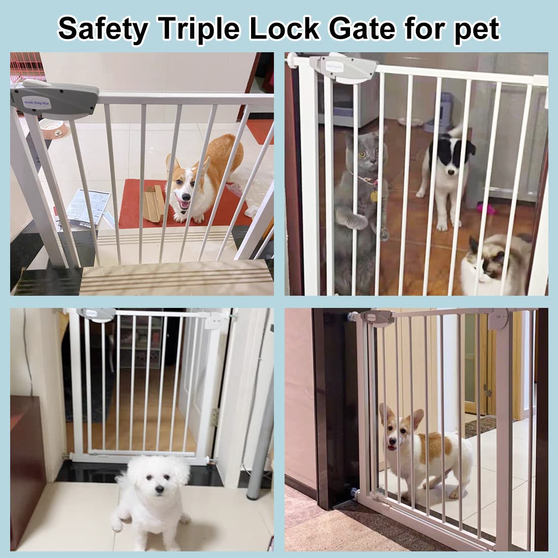 WAOWAO Triple Lock Baby Gate Extra Wide 57.87-62.59" Pressure Mounted Walk Through Swing Auto Close Safety Black Metal Dog Pet Puppy Cat for Stairs,Doorways,Kitchen