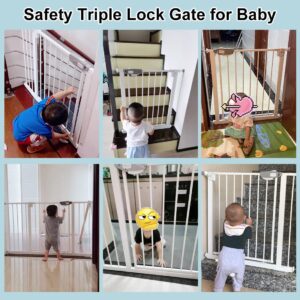 WAOWAO Triple Lock Baby Gate Extra Wide 57.87-62.59" Pressure Mounted Walk Through Swing Auto Close Safety Black Metal Dog Pet Puppy Cat for Stairs,Doorways,Kitchen