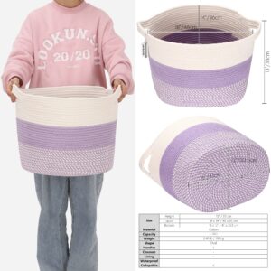 Sea Team Oval Large Cotton Rope Woven Storage Basket with Handles, White & Mottled Lavender, 16 x 13 inches