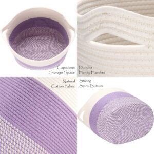 Sea Team Oval Large Cotton Rope Woven Storage Basket with Handles, White & Mottled Lavender, 16 x 13 inches