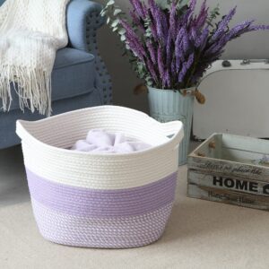 Sea Team Oval Large Cotton Rope Woven Storage Basket with Handles, White & Mottled Lavender, 16 x 13 inches