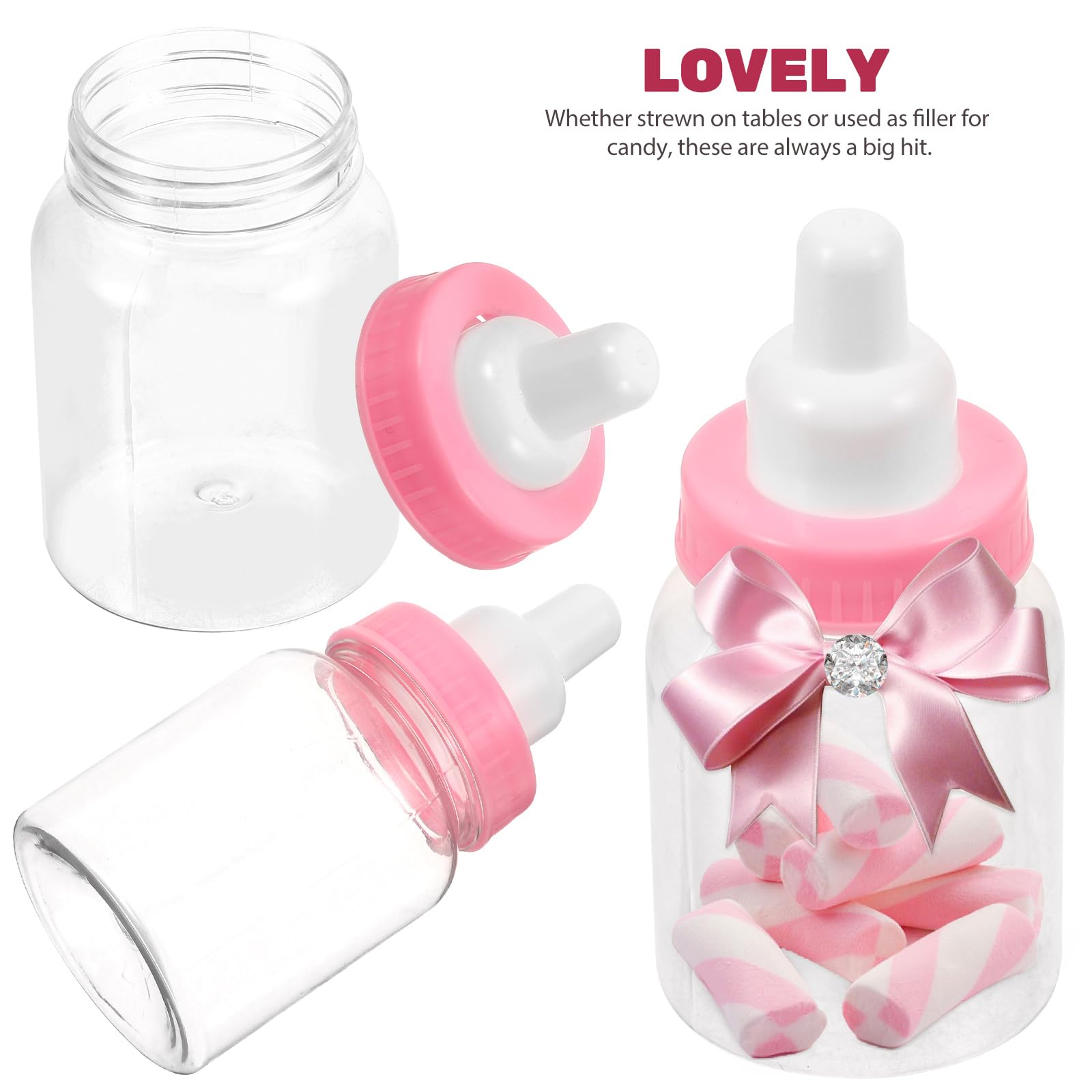 FOMIYES 12pcs Baby Bottles Mini Plastic Milk Bottle Adorable Baby Party Favors for Baby Shower Parties Games Decoration Pink