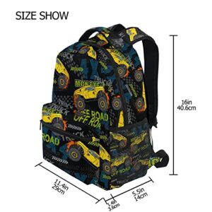 QUGRL Off Road Trucks School Backpack for Girls Boys Childish Monster Cars Large Bookbag Laptop Computer Bag Casual Hiking Travel Daypack Backpack Schoolbag for Teens College 16 Inch