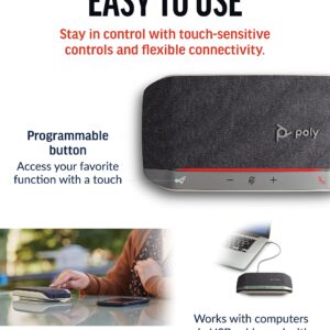 Poly Sync 20 USB-A Personal Portable Smart Speakerphone (Plantronics) - Connect to Mobile via Bluetooth, PC/Mac via Included USB-A Cable - Noise/Echo Reduction - Works w/Teams, Zoom - Amazon Exclusive
