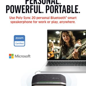 Poly Sync 20 USB-A Personal Portable Smart Speakerphone (Plantronics) - Connect to Mobile via Bluetooth, PC/Mac via Included USB-A Cable - Noise/Echo Reduction - Works w/Teams, Zoom - Amazon Exclusive