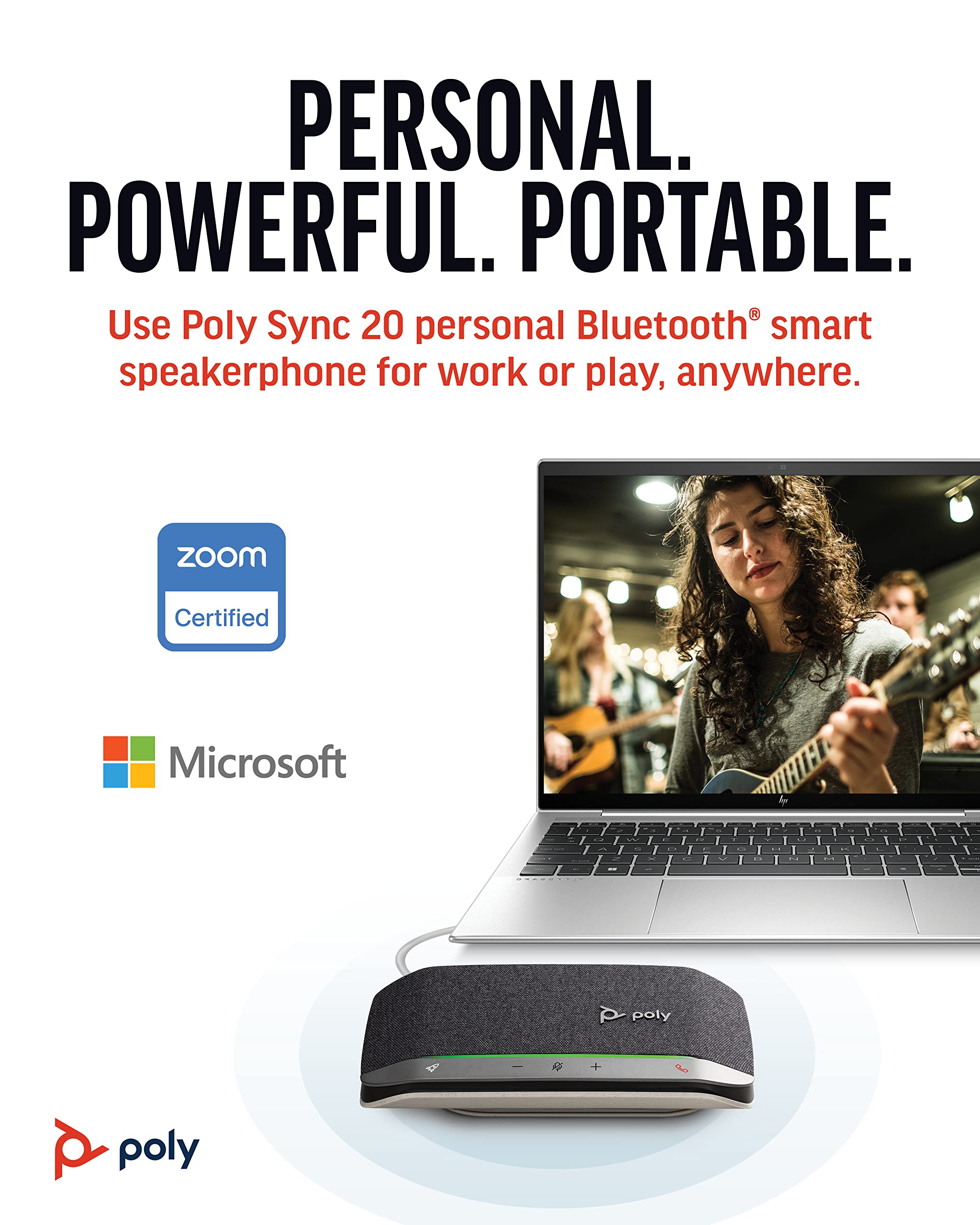 Poly Sync 20 USB-A Personal Portable Smart Speakerphone (Plantronics) - Connect to Mobile via Bluetooth, PC/Mac via Included USB-A Cable - Noise/Echo Reduction - Works w/Teams, Zoom - Amazon Exclusive