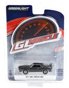 1971 amc javelin amx charcoal gray metallic with black nose stripe greenlight muscle series 26 1/64 diecast model car by greenlight 13310 a
