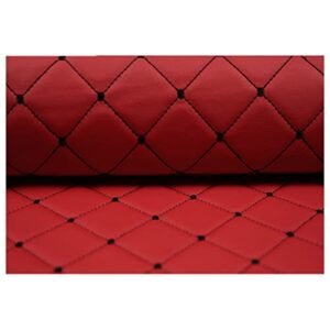 ashtray-hu waterproof quilted vinyl faux leather fabric diamond pattern foam backed for cars seat cover, furniture upholstery, headboards, crafts 143cm 56'' wide(size:2m,color:red)