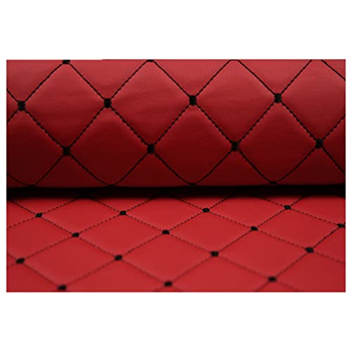 Ashtray-Hu Waterproof Quilted Vinyl Faux Leather Fabric Diamond Pattern Foam Backed for Cars Seat Cover, Furniture Upholstery, Headboards, Crafts 143cm 56'' Wide(Size:2m,Color:red)