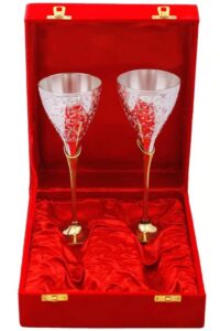 vibranic wine glass handmade engraved vintage silver plated brass champagne curved fluted wine glass pack of 2