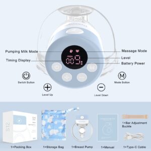 Wearable Breast Pump Hands Free Breast Pump,2 Modes,9 Levels with Massage and Pumping Mode Rechargeable Electric Breast Pump with Breast Pump Bag