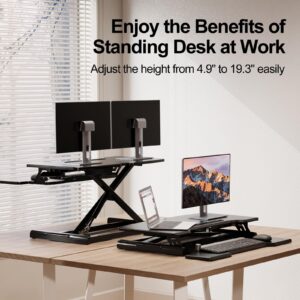JYLH JOYSEEKER Standing Desk Converter 32 inch, Height Adjustable Sit Stand Desk Riser, Quick Sit to Stand Tabletop Dual Monitor Riser Workstation for Home Office with Keyboard Tray, Black