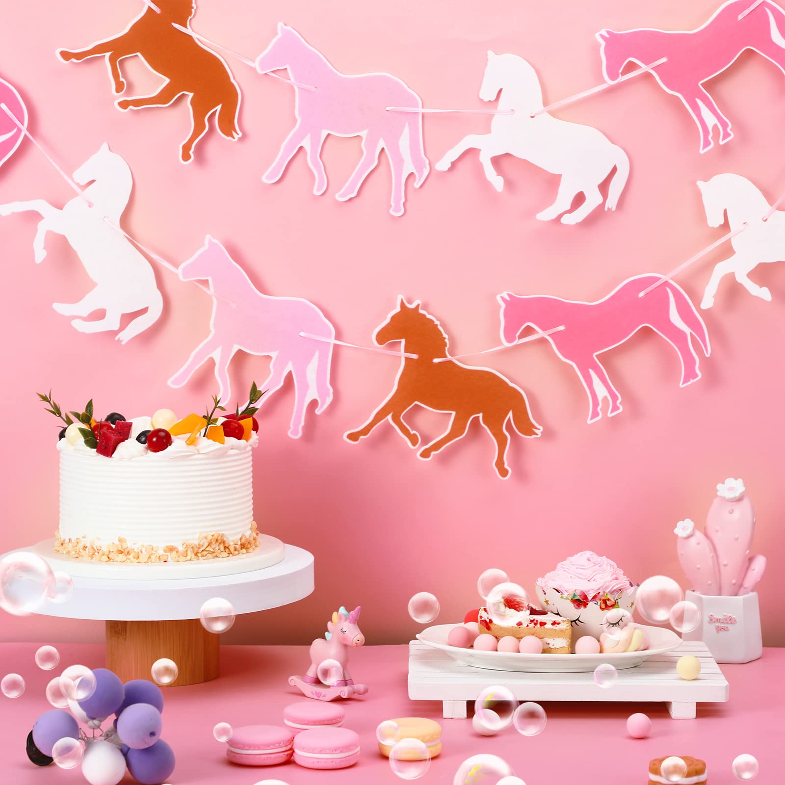 2 Pieces Horse Garland Banner for Girls Pink Horse Banner for Birthday Party Felt Horse Banner Horse Party Supplies for Girl's Party Horse Racing Birthday Wedding Party Decoration