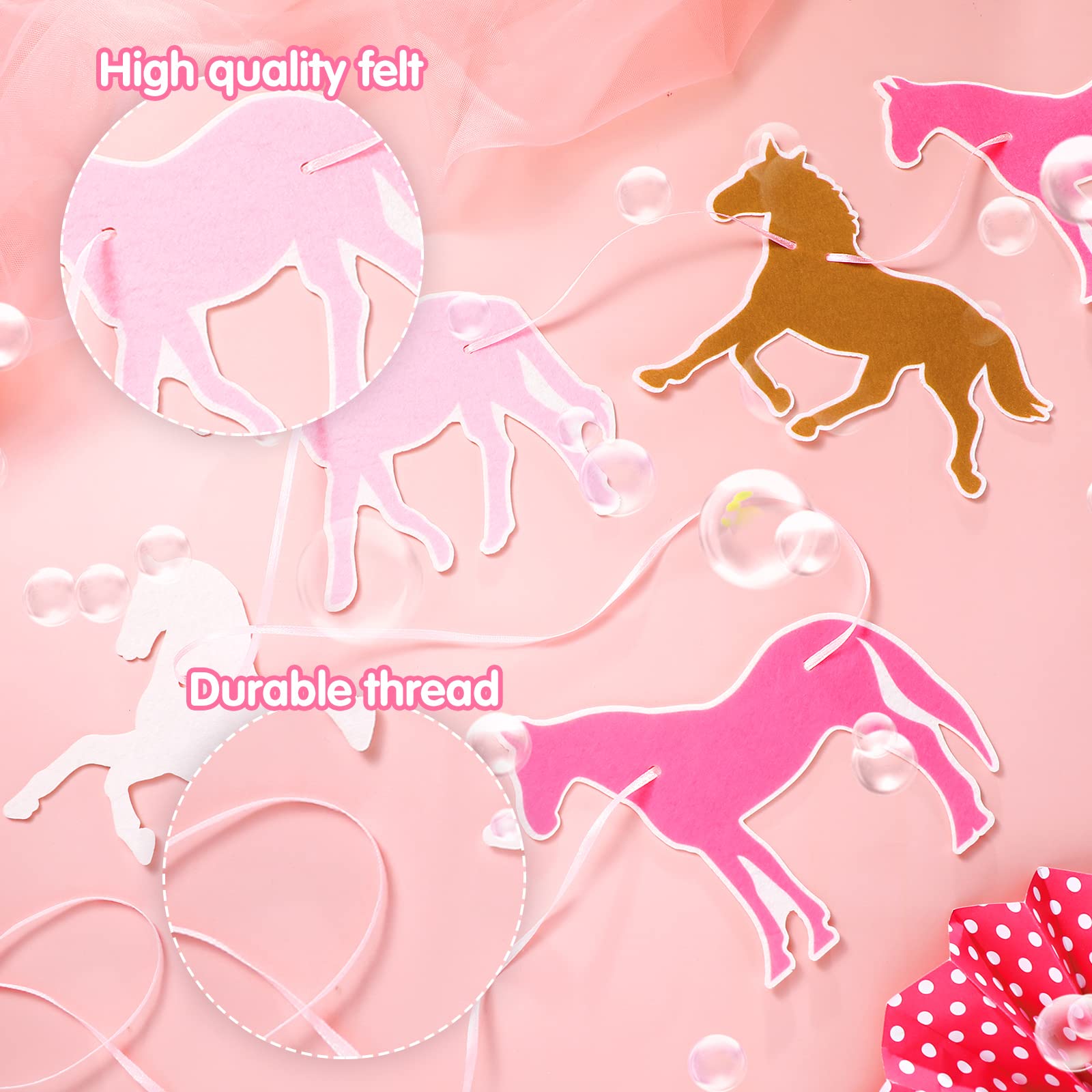 2 Pieces Horse Garland Banner for Girls Pink Horse Banner for Birthday Party Felt Horse Banner Horse Party Supplies for Girl's Party Horse Racing Birthday Wedding Party Decoration