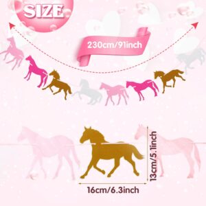 2 Pieces Horse Garland Banner for Girls Pink Horse Banner for Birthday Party Felt Horse Banner Horse Party Supplies for Girl's Party Horse Racing Birthday Wedding Party Decoration