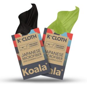 koala lens cleaning cloth | japanese microfiber | glasses cleaning cloths | eyeglass lens cleaner | eyeglasses, camera lens, vr/ar headset, and screen cleaning | black & green (pack of 2)