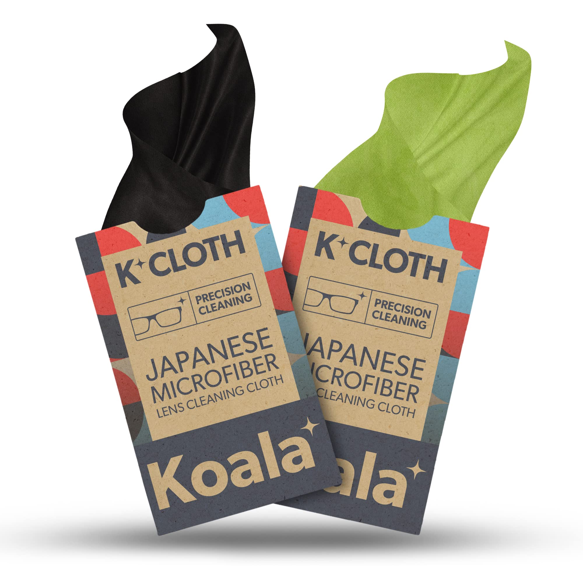 Koala Lens Cleaning Cloth | Japanese Microfiber | Glasses Cleaning Cloths | Eyeglass Lens Cleaner | Eyeglasses, Camera Lens, VR/AR Headset, and Screen Cleaning | Black & Green (Pack of 2)