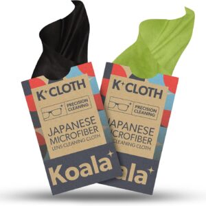 Koala Lens Cleaning Cloth | Japanese Microfiber | Glasses Cleaning Cloths | Eyeglass Lens Cleaner | Eyeglasses, Camera Lens, VR/AR Headset, and Screen Cleaning | Black & Green (Pack of 2)