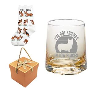 mothers gifts for corgi dog mom, corgi whiskey water drinking glass tumbler, i've got friends in low places