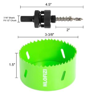 HLOFIZI 3-3/8 Inch Hole Saw Bi-Metal for Wood Metal Plastic with Arbor, Green