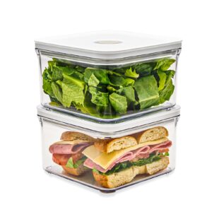 vakuen premium airtight food storage containers, square 2pc/set(1.48qt), smart one-click seal lid, no hinges, 100% leak proof, bpa-free, dishwasher, freezer & microwave safe
