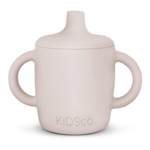 kidsco. silicone sippy cup and training cup for baby 6 months+ soft spout and handles unbreakable easy grip for babies 6-12 months and toddlers 1-3 years 5oz/150ml (sandy shore)