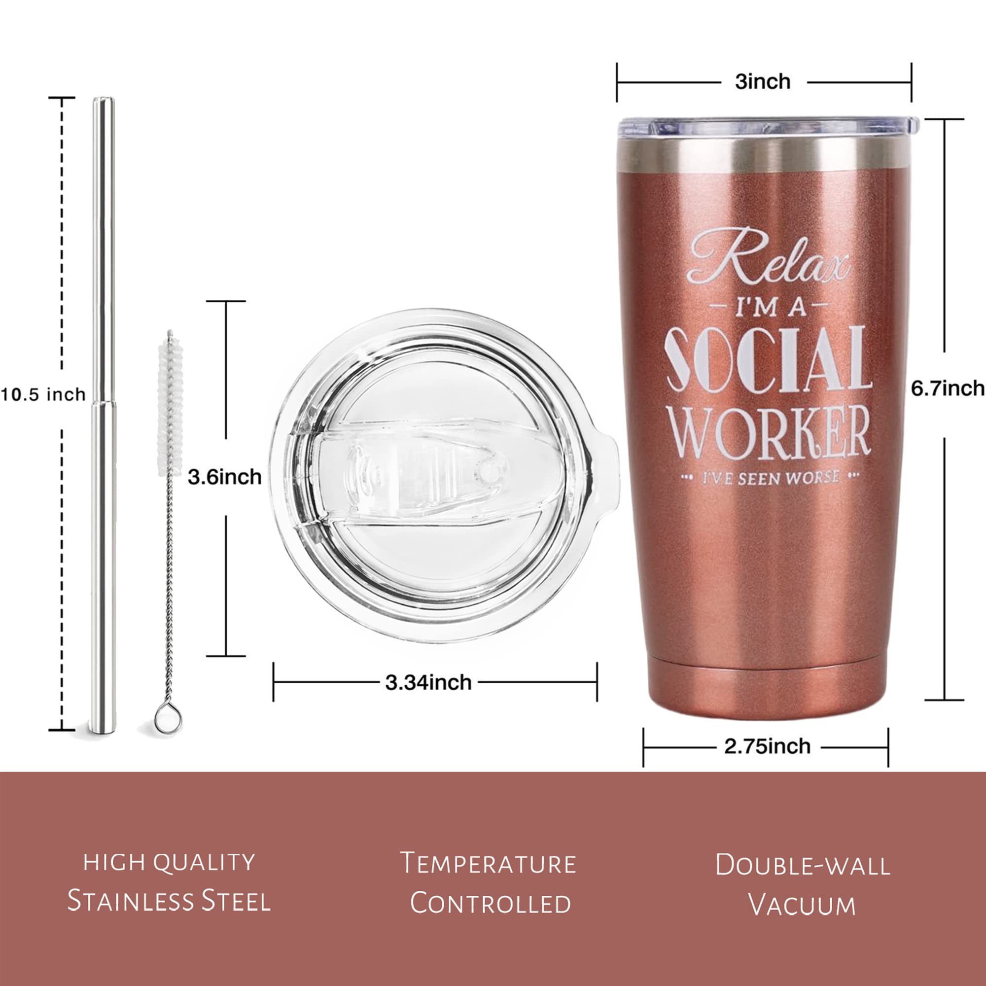 Mofvugz Social Worker Travel Mug Cup Tumbler, Social Worker Gifts for Women, Medical Office School Social Worker Cup Mug, Thermal Insulated Tumblers 20 Oz, MSW Graduation Gift(Rose Gold)