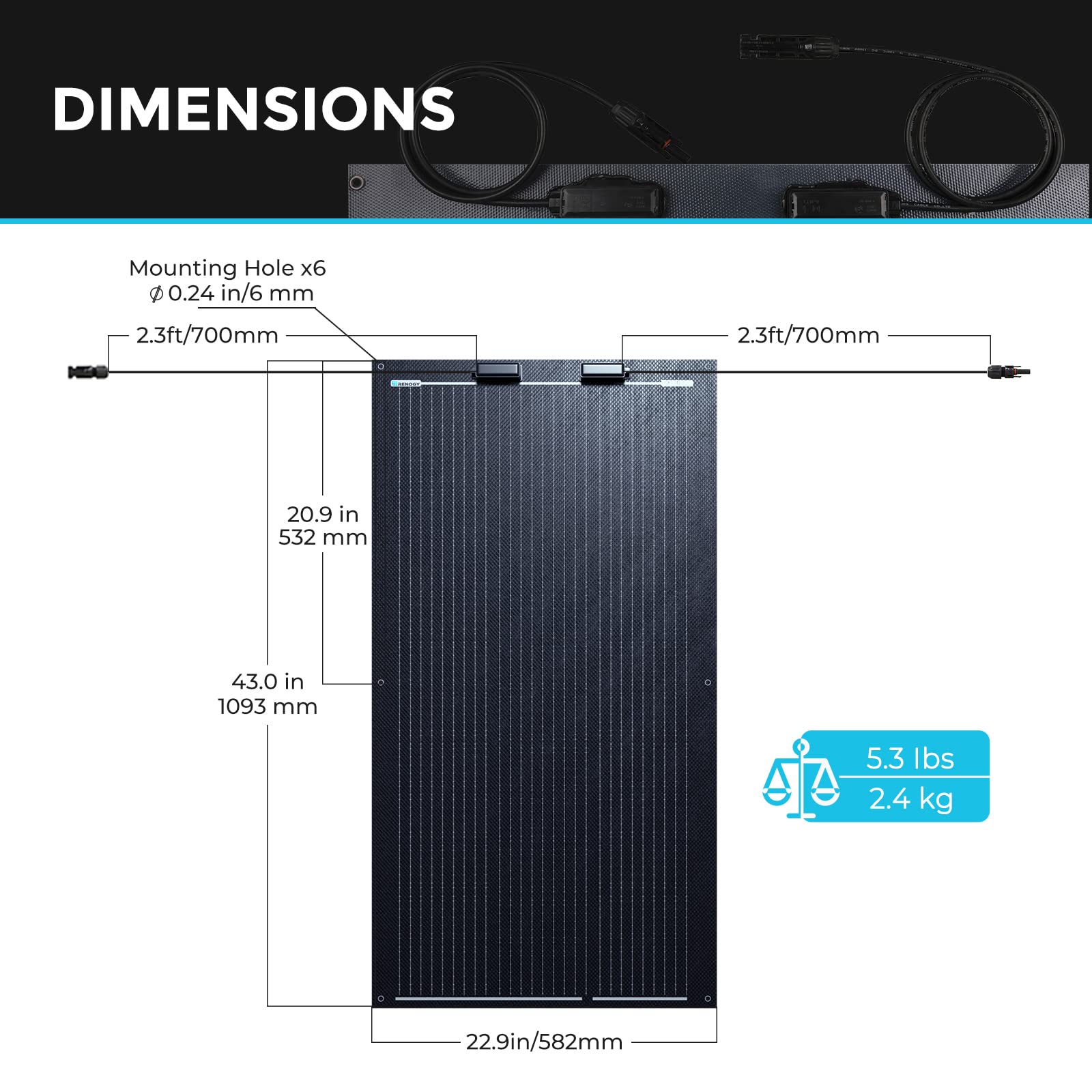 Renogy Solar Panel 100W 12V Lightweight Semi Flexible Black Division Monocrystalline Bendable Mono Off-Grid Charger for RV Boat Van Car Uneven Surfaces, LTWT-Flex