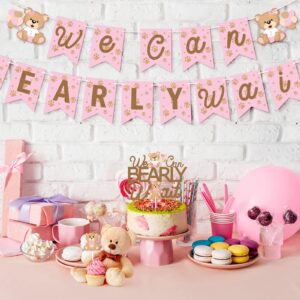 Pink Teddy Bear Baby Shower Theme Party Supplies, We Can Bearly Wait Banner Cake Topper Ballons for Girls Baby Bday, Weclome Baby, Bear Theme Baby Shower, Gender Reveal Party Decorations