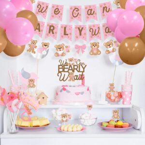 Pink Teddy Bear Baby Shower Theme Party Supplies, We Can Bearly Wait Banner Cake Topper Ballons for Girls Baby Bday, Weclome Baby, Bear Theme Baby Shower, Gender Reveal Party Decorations