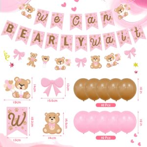 Pink Teddy Bear Baby Shower Theme Party Supplies, We Can Bearly Wait Banner Cake Topper Ballons for Girls Baby Bday, Weclome Baby, Bear Theme Baby Shower, Gender Reveal Party Decorations