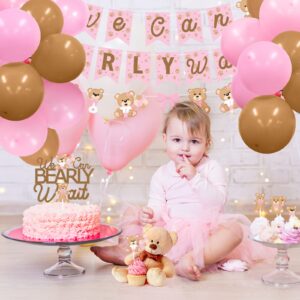 Pink Teddy Bear Baby Shower Theme Party Supplies, We Can Bearly Wait Banner Cake Topper Ballons for Girls Baby Bday, Weclome Baby, Bear Theme Baby Shower, Gender Reveal Party Decorations