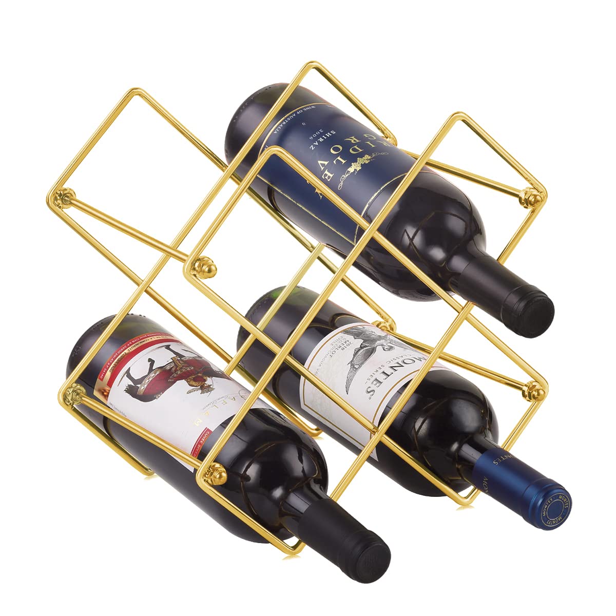 Buruis Countertop Wine Rack - 6 Bottle Wine Holder for Red White Wine Storage - Freestanding Metal Wine Rack - Small Tabletop Wine Rack - Modern Wine Bottle Holder (6 Bottle Gold)