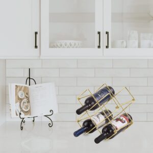 Buruis Countertop Wine Rack - 6 Bottle Wine Holder for Red White Wine Storage - Freestanding Metal Wine Rack - Small Tabletop Wine Rack - Modern Wine Bottle Holder (6 Bottle Gold)