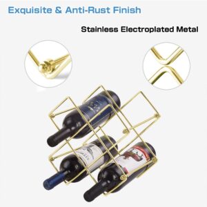 Buruis Countertop Wine Rack - 6 Bottle Wine Holder for Red White Wine Storage - Freestanding Metal Wine Rack - Small Tabletop Wine Rack - Modern Wine Bottle Holder (6 Bottle Gold)