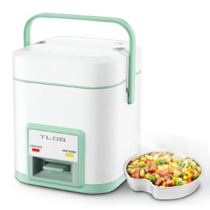 tlog mini rice cooker 2.5-cup uncooked, healthy non-stick 1.2l small rice cooker for 1-3 people, portable travel rice cooker with steam tray, rice maker for grains, white rice, oatmeal, veggies
