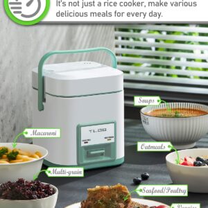 TLOG Mini Rice Cooker 2.5-Cup Uncooked, Healthy Non-stick 1.2L Small Rice Cooker for 1-3 People, Portable Travel Rice Cooker with Steam Tray, Rice Maker for Grains, White Rice, Oatmeal, Veggies