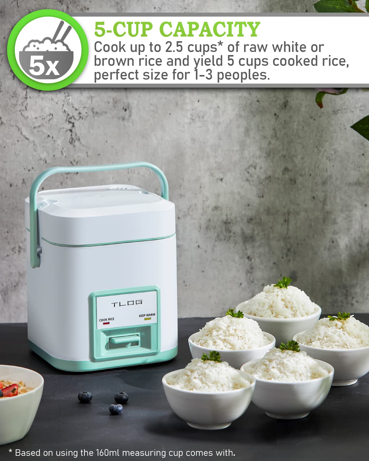 TLOG Mini Rice Cooker 2.5-Cup Uncooked, Healthy Non-stick 1.2L Small Rice Cooker for 1-3 People, Portable Travel Rice Cooker with Steam Tray, Rice Maker for Grains, White Rice, Oatmeal, Veggies