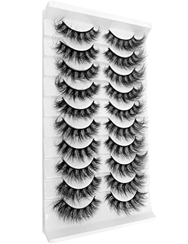 Arekey False Eyelashes Fluffy Faux Mink Lashes 3D Cat-Eye Wispy Lashes Volume Fake Eyelashes 10 Pairs Pack Manga Eye Lash Multipack