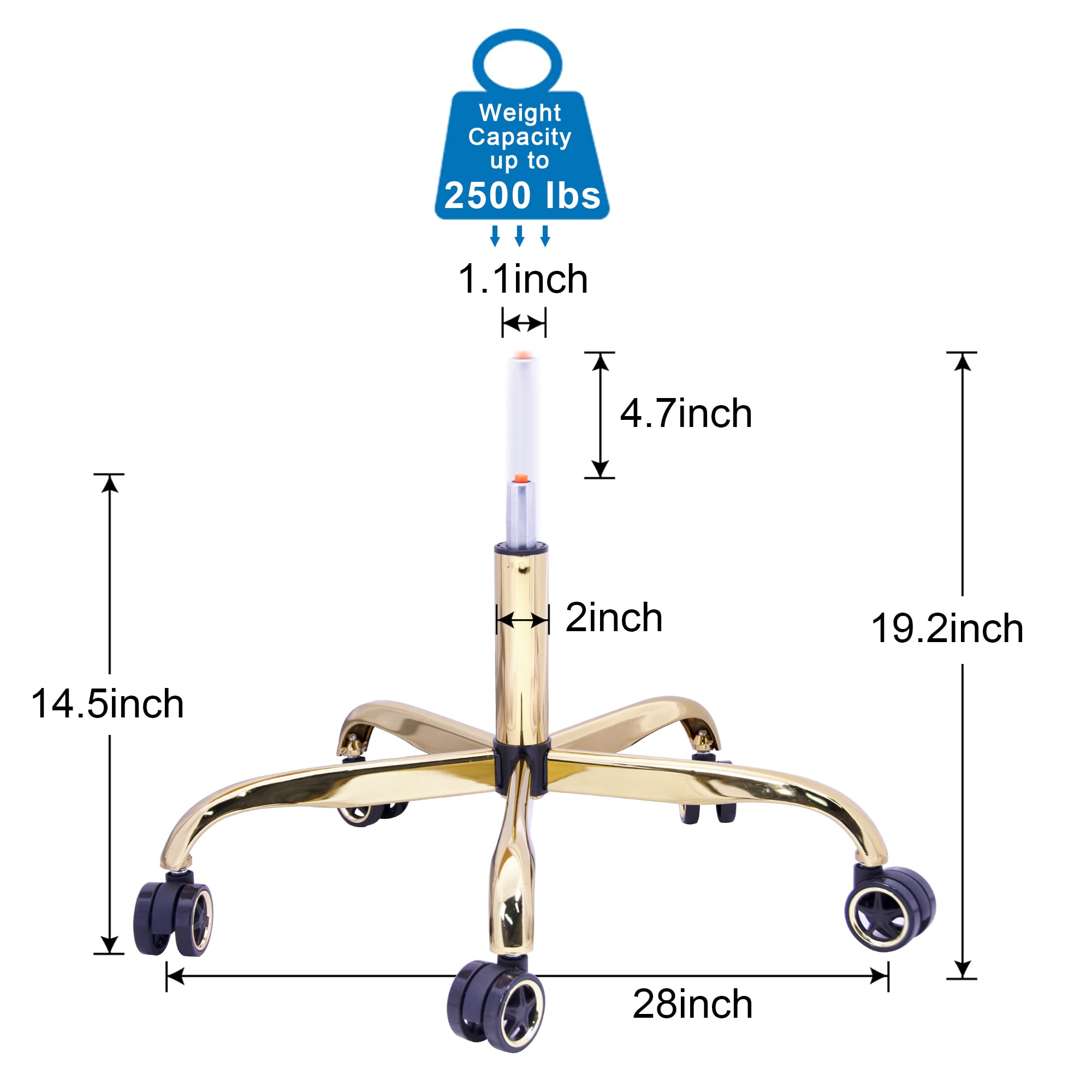 Frassie 28 Inch Office Chair Metal Base Replacement Heavy Duty Computer Chair Base Part with 5 Casters 1 Gas Lift Cylinder